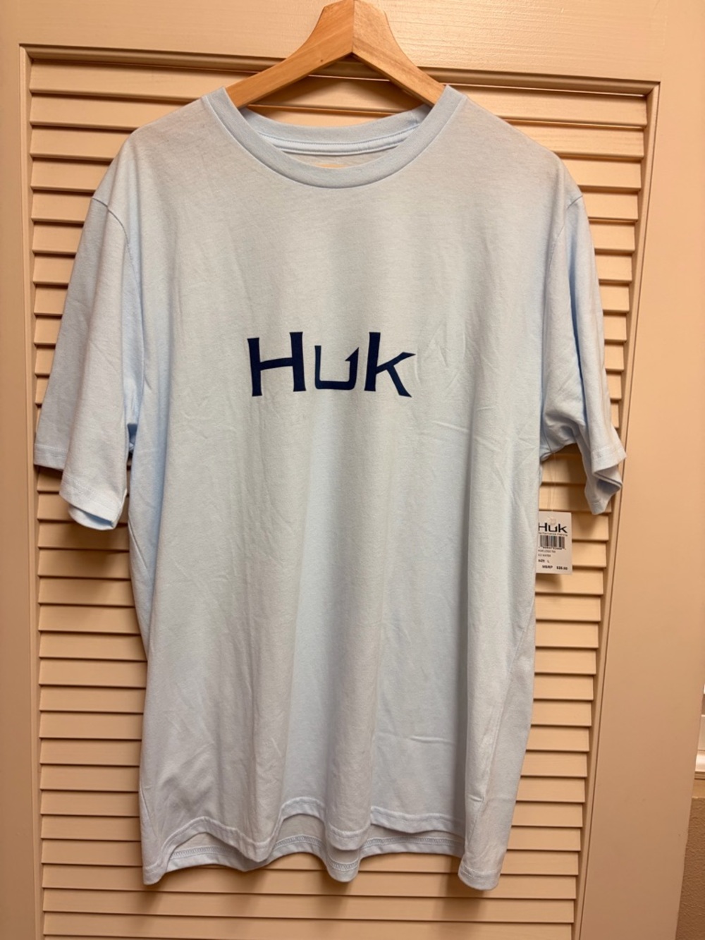 Huk Fishing Logo Tee Mens Large Ice Water Blue Short Sleeve Performance NWT